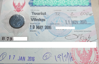Turistinė Tailando viza daryta Vilniuje Tailando konsulate 